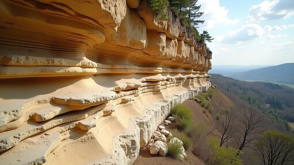 Layered sandstone cliffs showing natural erosion patterns and ancient geological formations